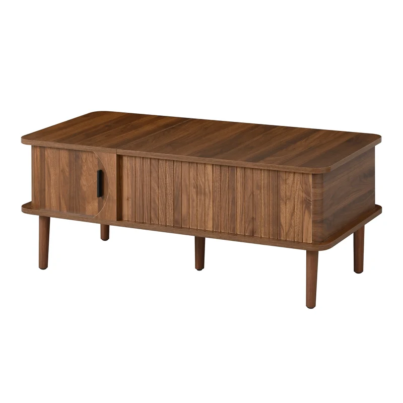 Table basse relevable effet bois noyer style rétro 100x48x55,5cm ADJUSTBOX