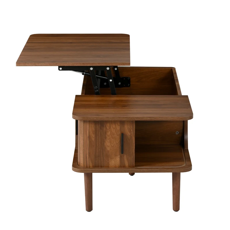 Table basse relevable effet bois noyer style rétro 100x48x55,5cm ADJUSTBOX