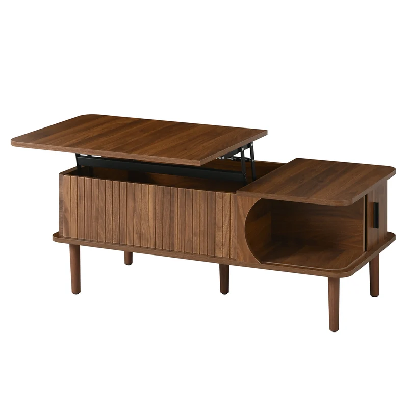 Table basse relevable effet bois noyer style rétro 100x48x55,5cm ADJUSTBOX
