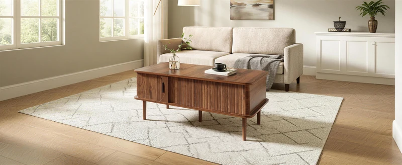 Table basse relevable effet bois noyer style rétro 100x48x55,5cm ADJUSTBOX
