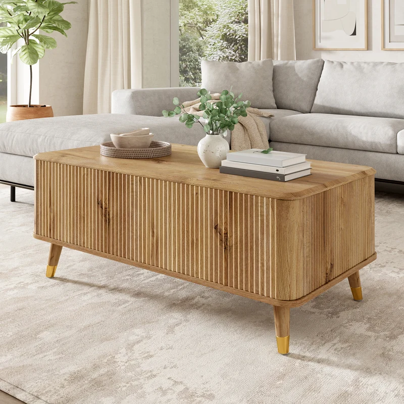 Table basse relevable effet bois à latte 97x52cm PILLOWFLOW