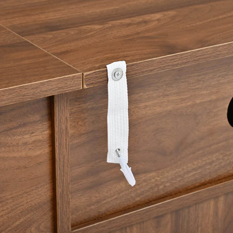 Meuble TV effet noyer avec portes coulissantes, tiroirs et façade 3D 180x40x50cm PILLOWRATTAN