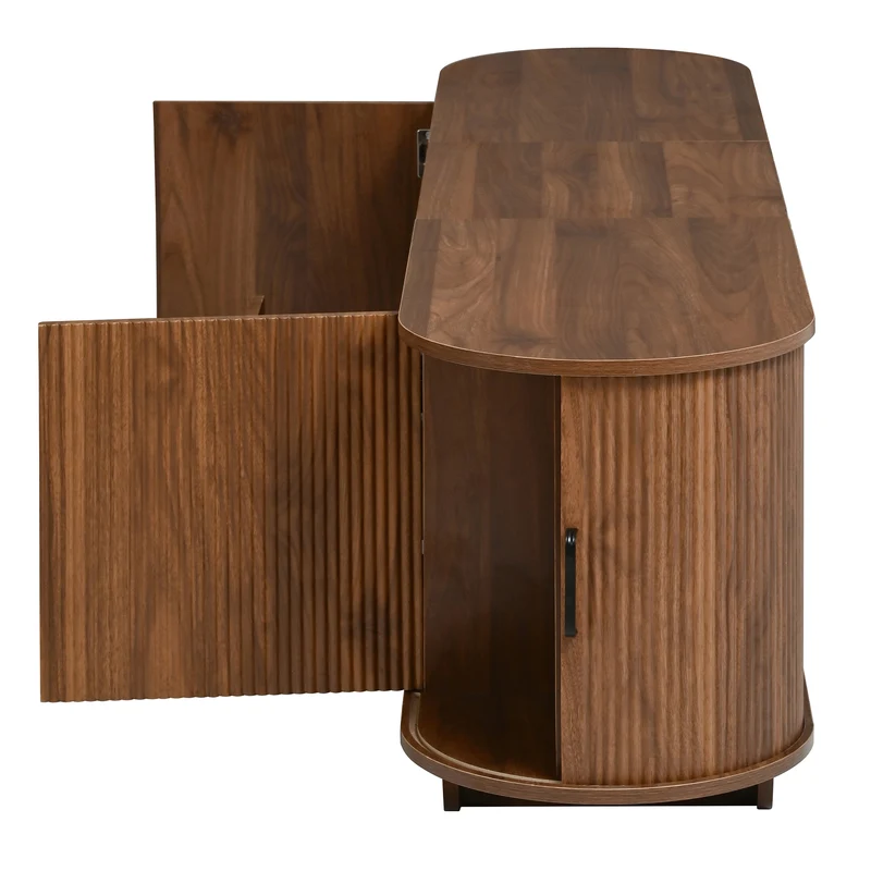 Meuble TV effet noyer avec portes coulissantes, tiroirs et façade 3D 180x40x50cm PILLOWRATTAN