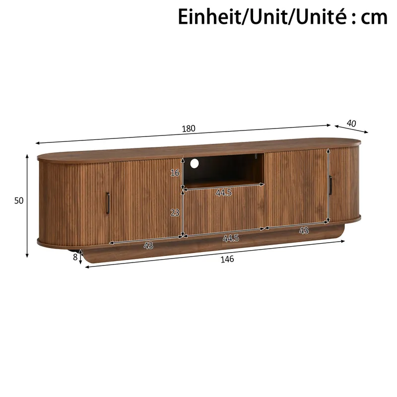 Meuble TV effet noyer avec portes coulissantes, tiroirs et façade 3D 180x40x50cm PILLOWRATTAN