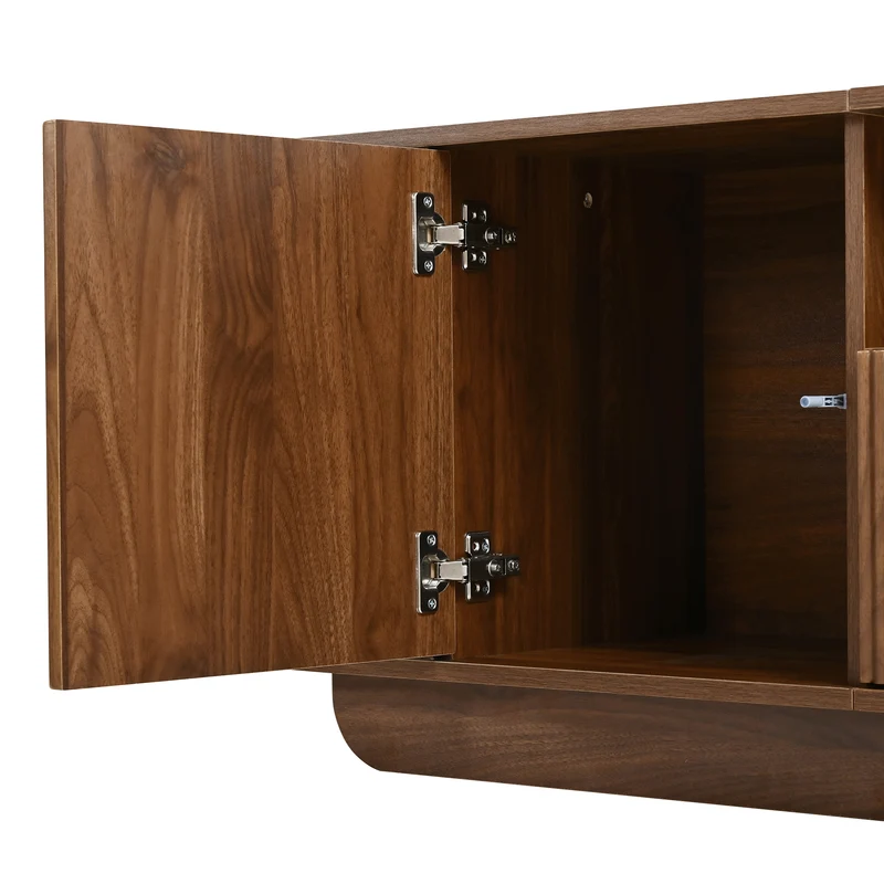 Meuble TV effet noyer avec portes coulissantes, tiroirs et façade 3D 180x40x50cm PILLOWRATTAN