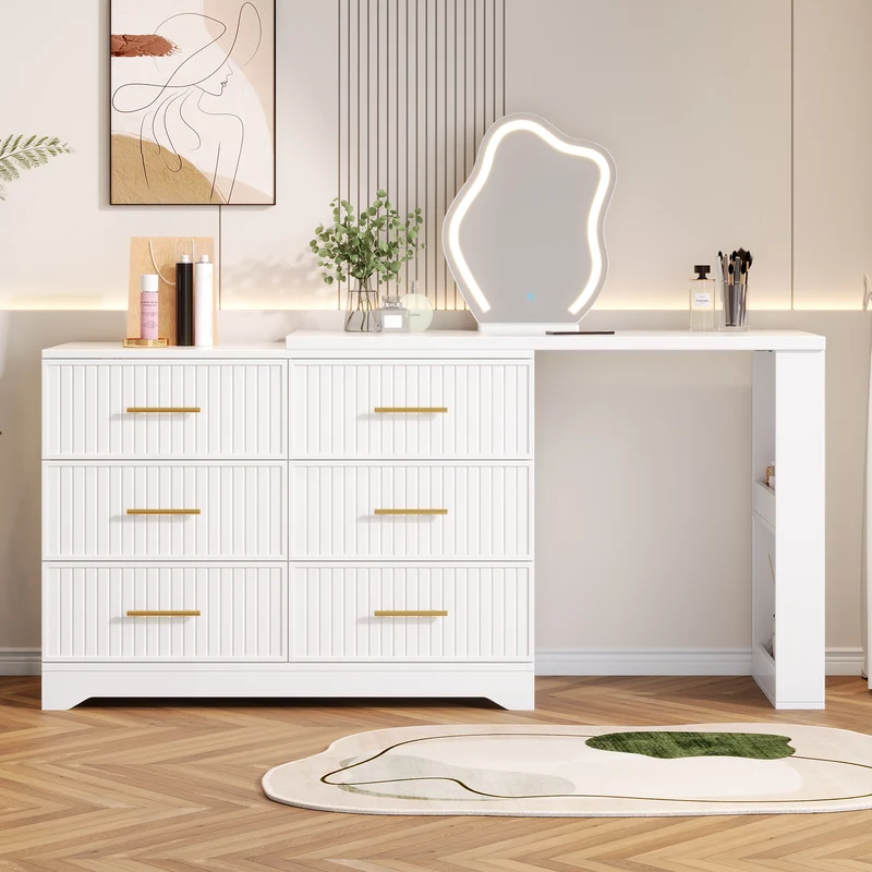 Coiffeuse blanche plateau pivotant avec miroir nuage LED, rangement et bureau 110×40×129 cm MULTI WARDROBE