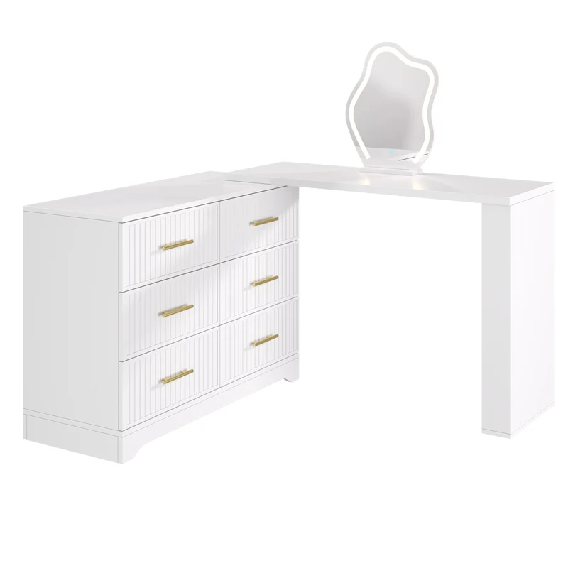 Coiffeuse blanche plateau pivotant avec miroir nuage LED, rangement et bureau 110×40×129 cm MULTI WARDROBE