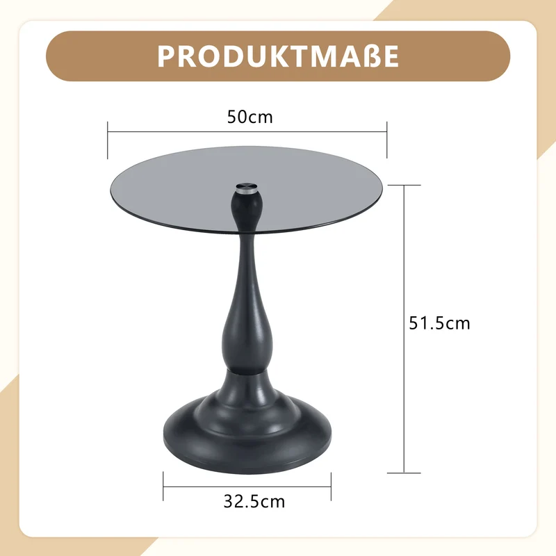 Table d’appoint ronde en verre teinté noir 50x50cm PINEBED
