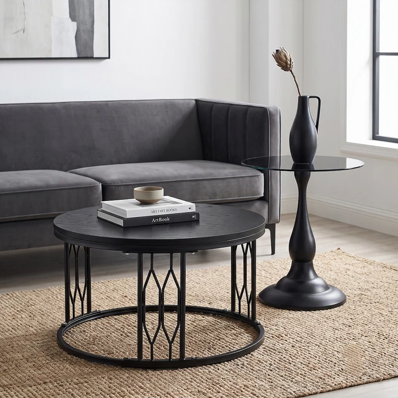 Table d’appoint ronde en verre teinté noir 50x50cm PINEBED