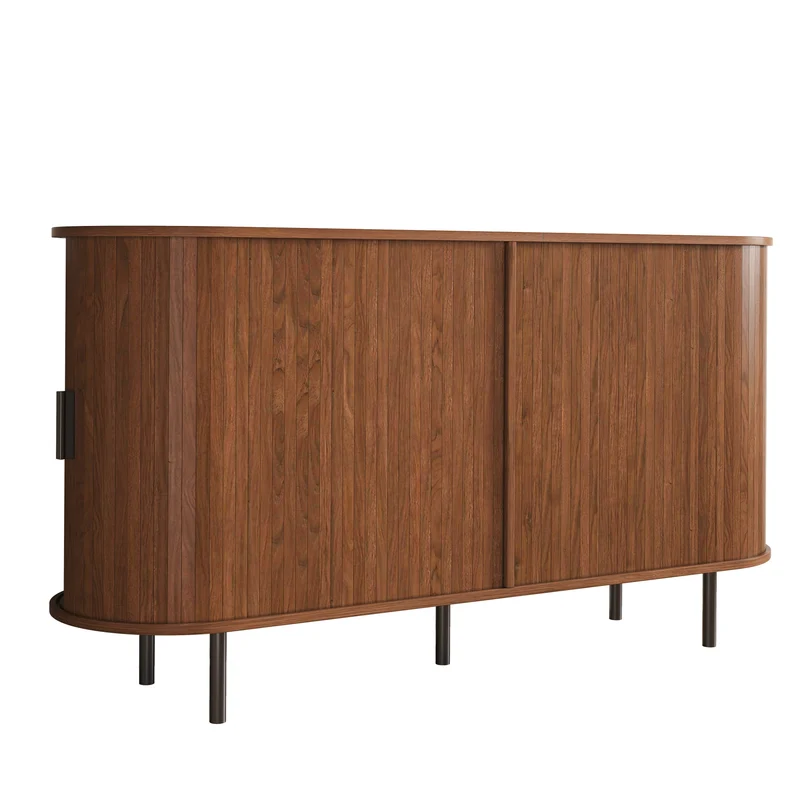 Buffet noyer style vintage 2 portes coulissantes, cannage rainuré 140cm PILLOWMAX