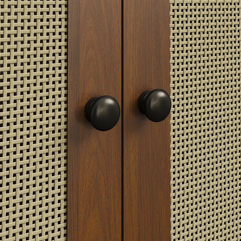 Armoire effet noyer avec portes arrondies et cannage en rotin PANELPURE