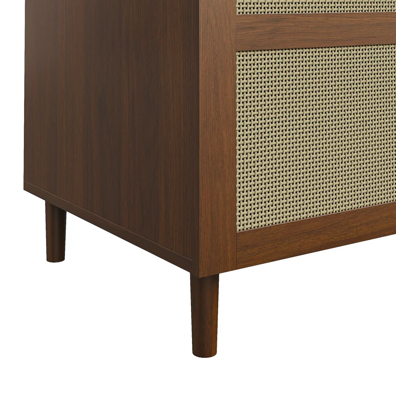 Armoire effet noyer avec portes arrondies et cannage en rotin PANELPURE