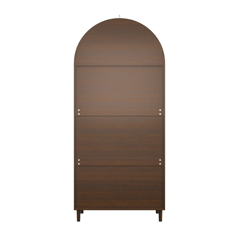 Armoire effet noyer avec portes arrondies et cannage en rotin PANELPURE