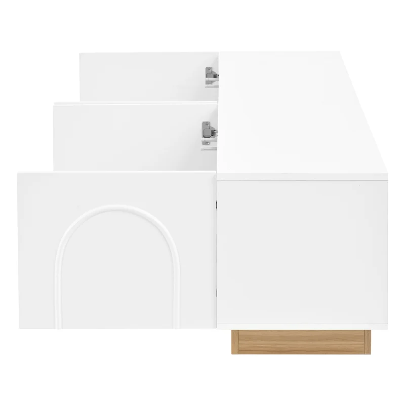 Meuble TV blanc, 4 portes, design arche cannelé moderne PILLOWWORK
