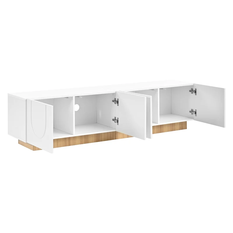 Meuble TV blanc, 4 portes, design arche cannelé moderne PILLOWWORK
