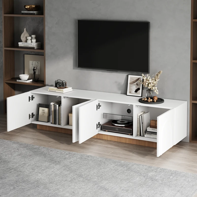 Meuble TV blanc, 4 portes, design arche cannelé moderne PILLOWWORK