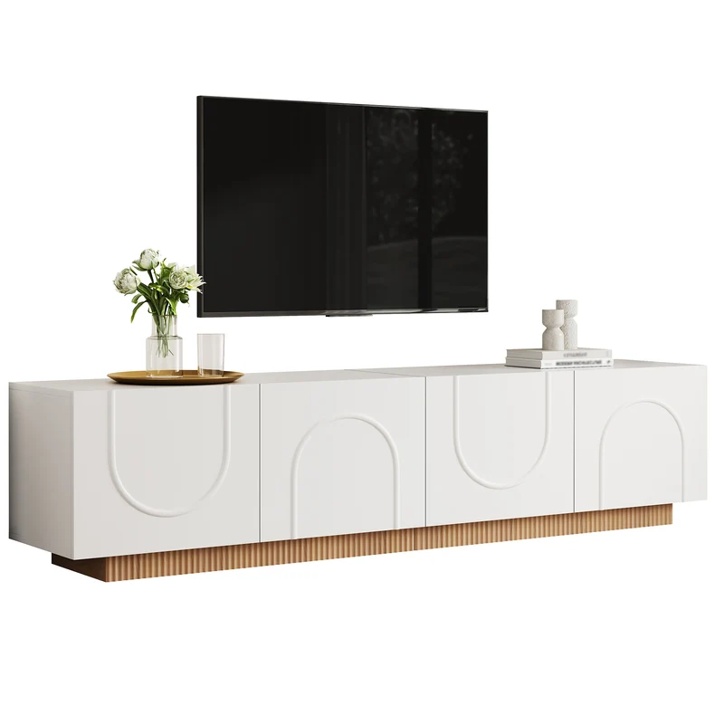 Meuble TV blanc, 4 portes, design arche cannelé moderne PILLOWWORK