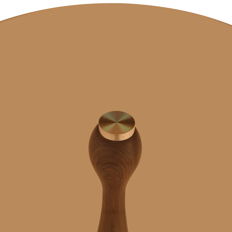 Table d’appoint ronde en verre teinté style moderne, pieds effet bois noyer PINEPLUS