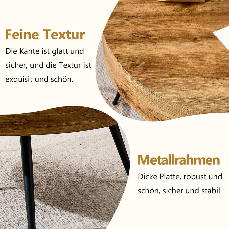 Table basse ronde effet bois, style industriel, pieds métal noir Ø70 cm PINEDIVIDER