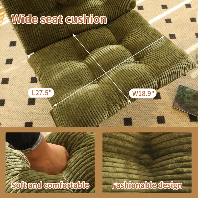 Fauteuil accent capitonné vert en velours côtelé, pieds métal PANELPLUS
