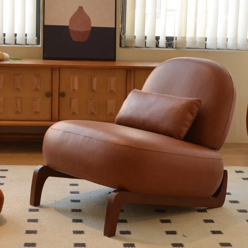 Fauteuil moderne caramel revêtement en similicuir et pieds en bois massif PANELSTONE