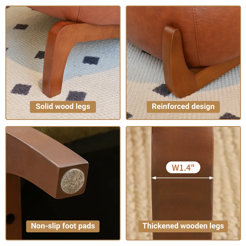 Fauteuil moderne caramel revêtement en similicuir et pieds en bois massif PANELSTONE