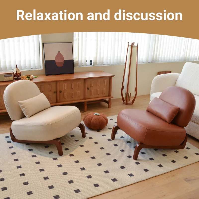 Fauteuil moderne caramel revêtement en similicuir et pieds en bois massif PANELSTONE