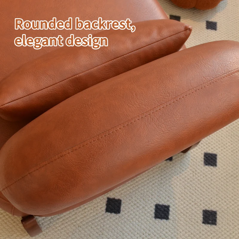 Fauteuil moderne caramel revêtement en similicuir et pieds en bois massif PANELSTONE