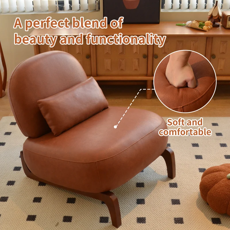 Fauteuil moderne caramel revêtement en similicuir et pieds en bois massif PANELSTONE