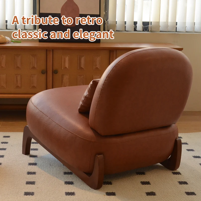 Fauteuil moderne caramel revêtement en similicuir et pieds en bois massif PANELSTONE