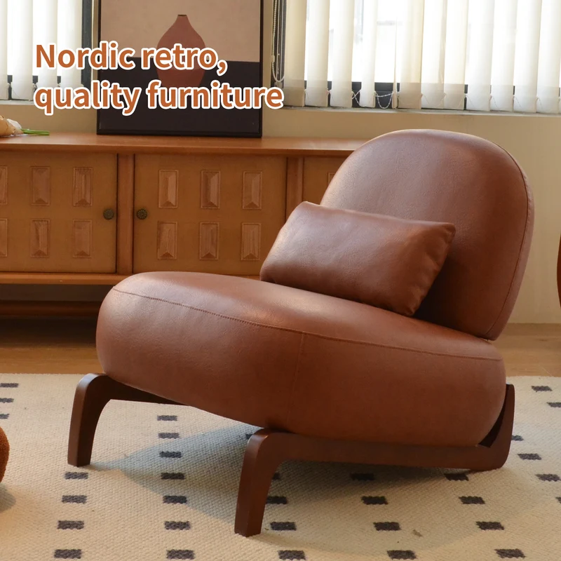 Fauteuil moderne caramel revêtement en similicuir et pieds en bois massif PANELSTONE