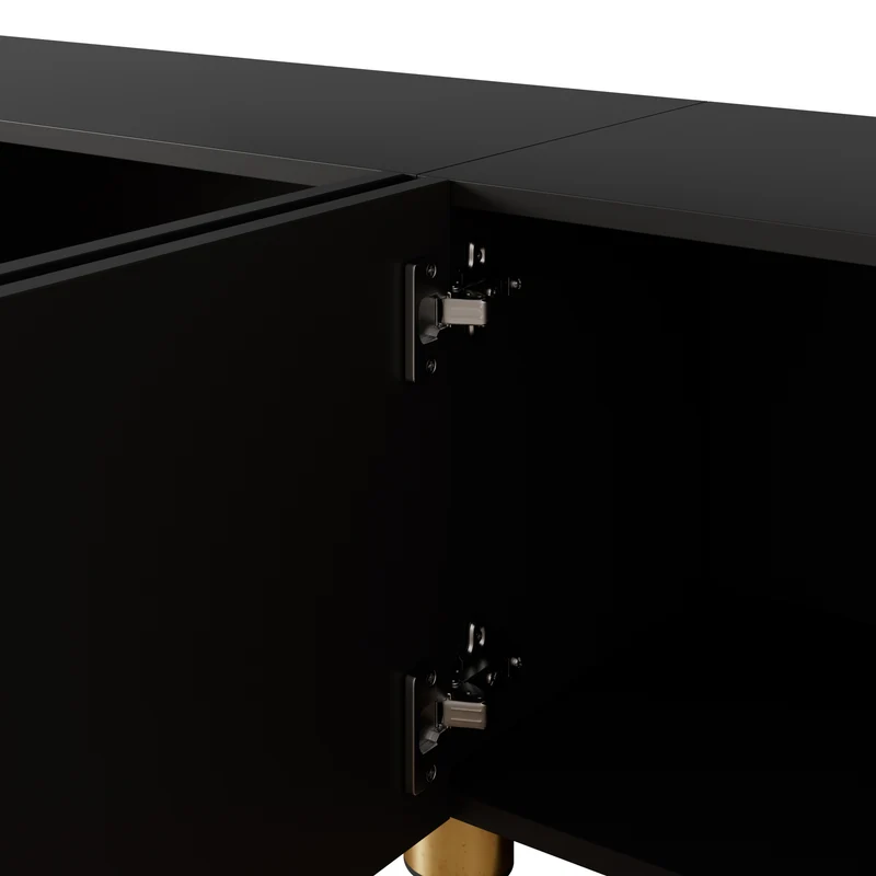 Meuble TV noir 4 portes à relief arqué pieds dorés, style moderne PLANTGRAY