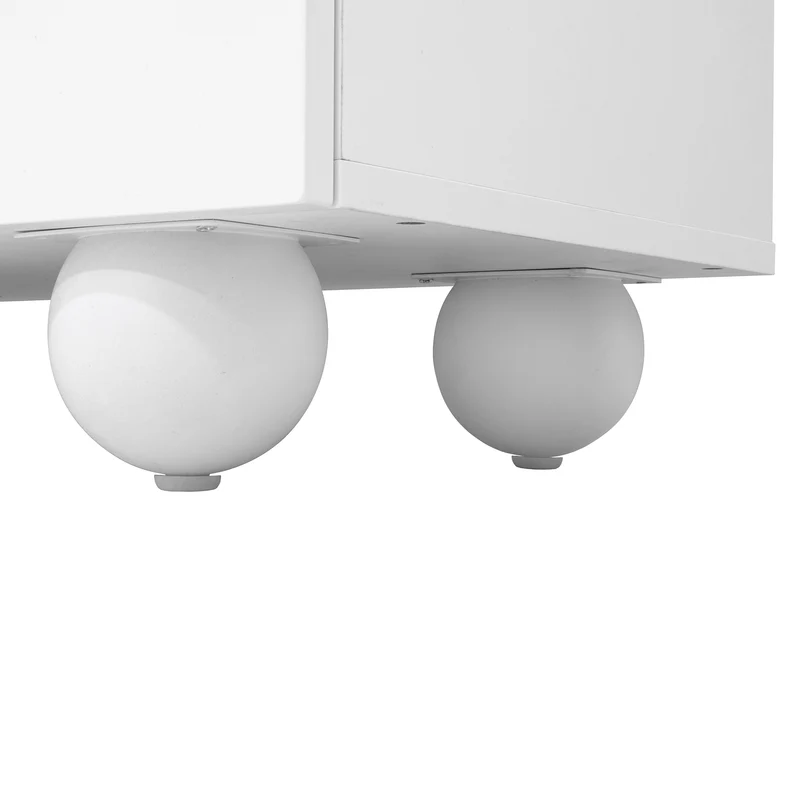 Meuble TV blanc motifs circulaires 3D et 4 portes avec pieds sphériques RATTANBOX