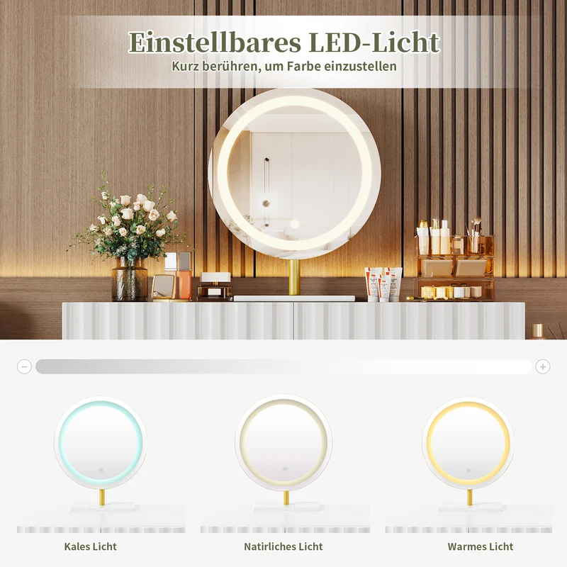 Coiffeuse blanche avec design ondulé, miroir éclairage LED STRINQRIN