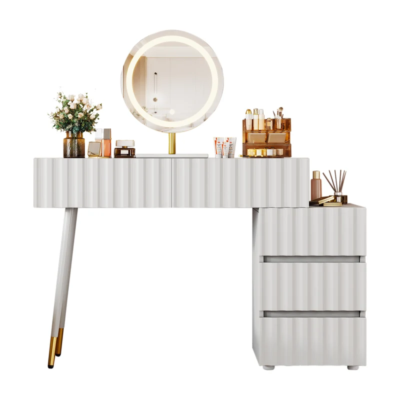 Coiffeuse blanche avec design ondulé, miroir éclairage LED STRINQRIN