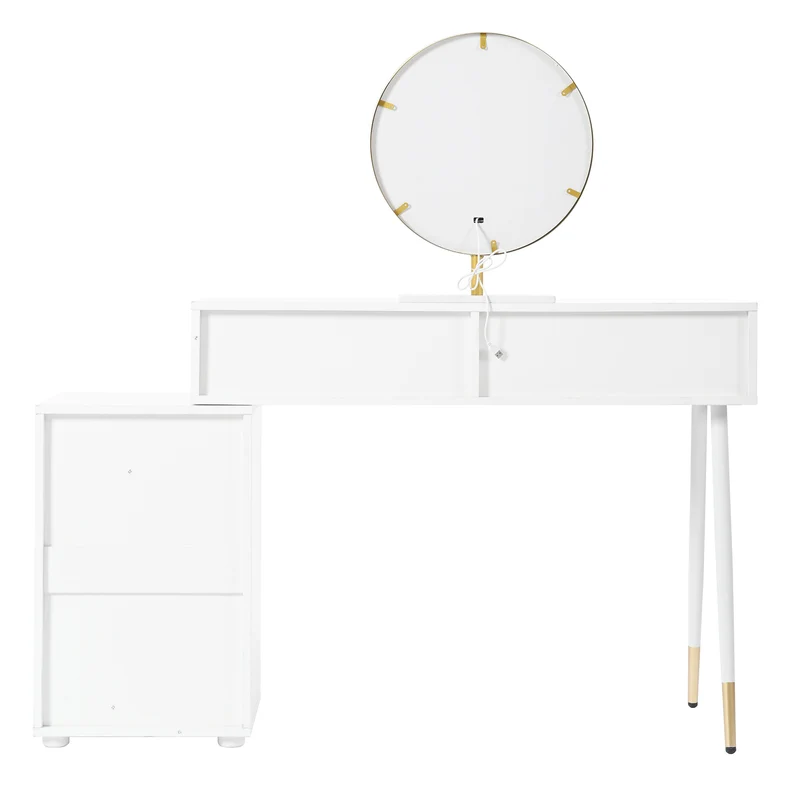 Coiffeuse blanche avec design ondulé, miroir éclairage LED STRINQRIN