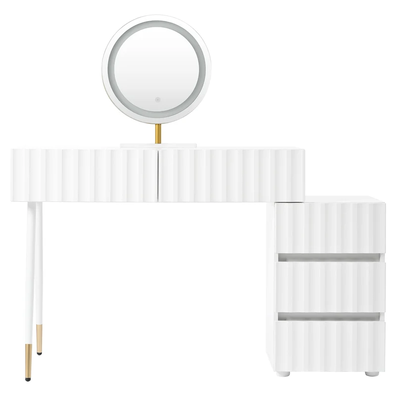 Coiffeuse blanche avec design ondulé, miroir éclairage LED STRINQRIN
