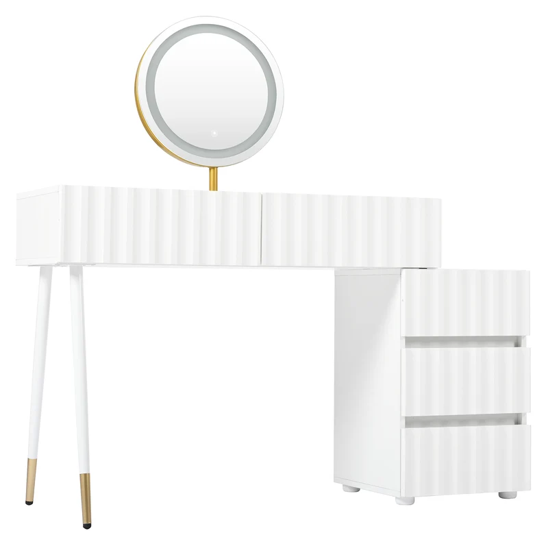 Coiffeuse blanche avec design ondulé, miroir éclairage LED STRINQRIN
