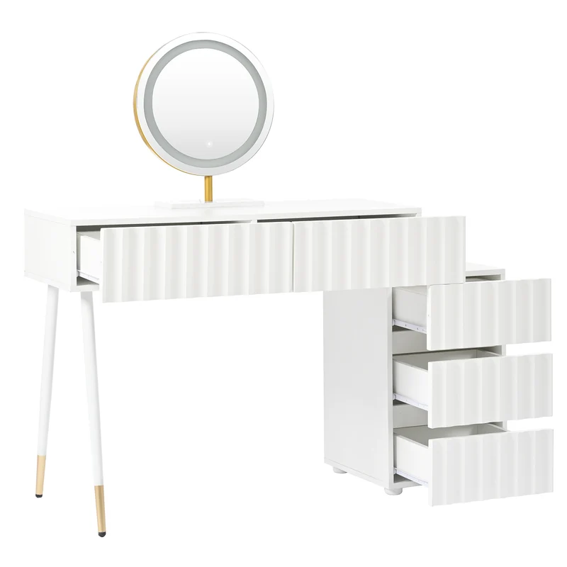 Coiffeuse blanche avec design ondulé, miroir éclairage LED STRINQRIN