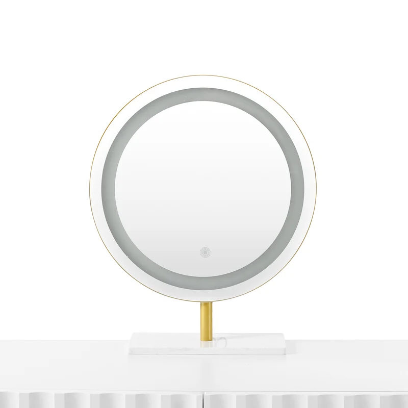 Coiffeuse blanche avec design ondulé, miroir éclairage LED STRINQRIN
