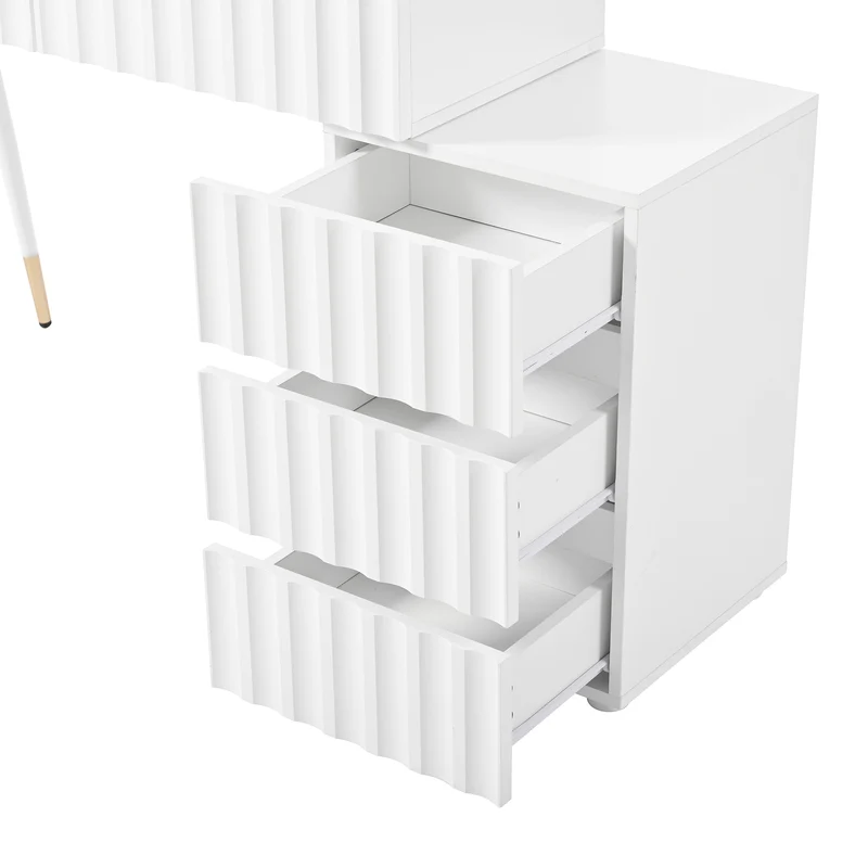Coiffeuse blanche avec design ondulé, miroir éclairage LED STRINQRIN