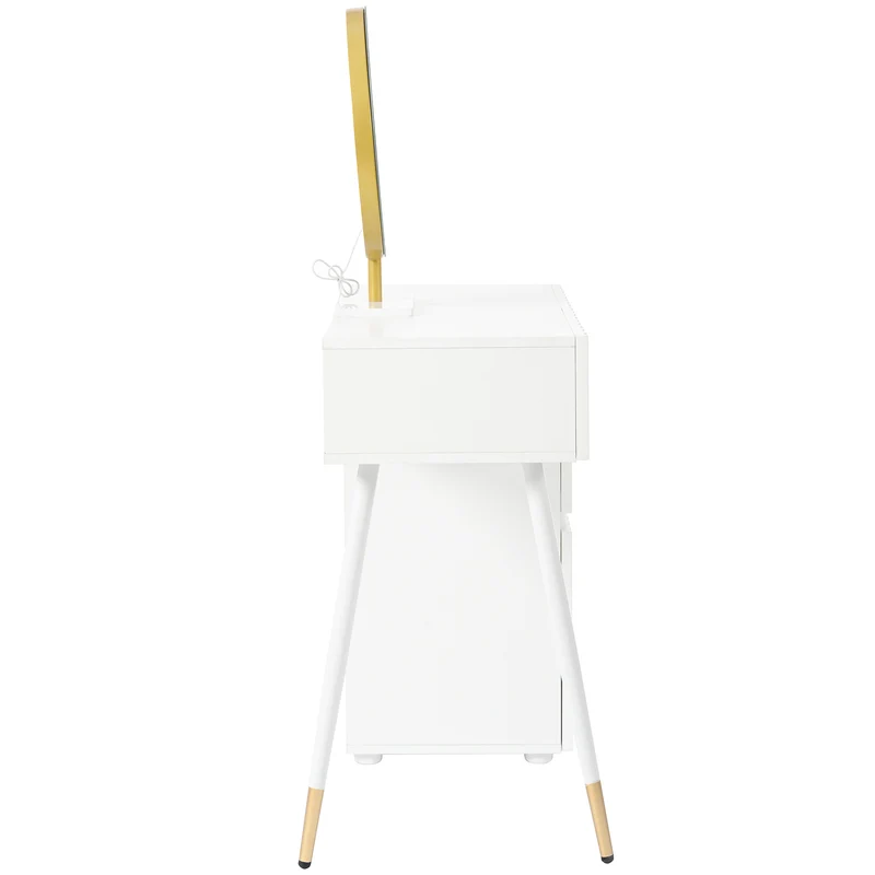 Coiffeuse blanche avec design ondulé, miroir éclairage LED STRINQRIN