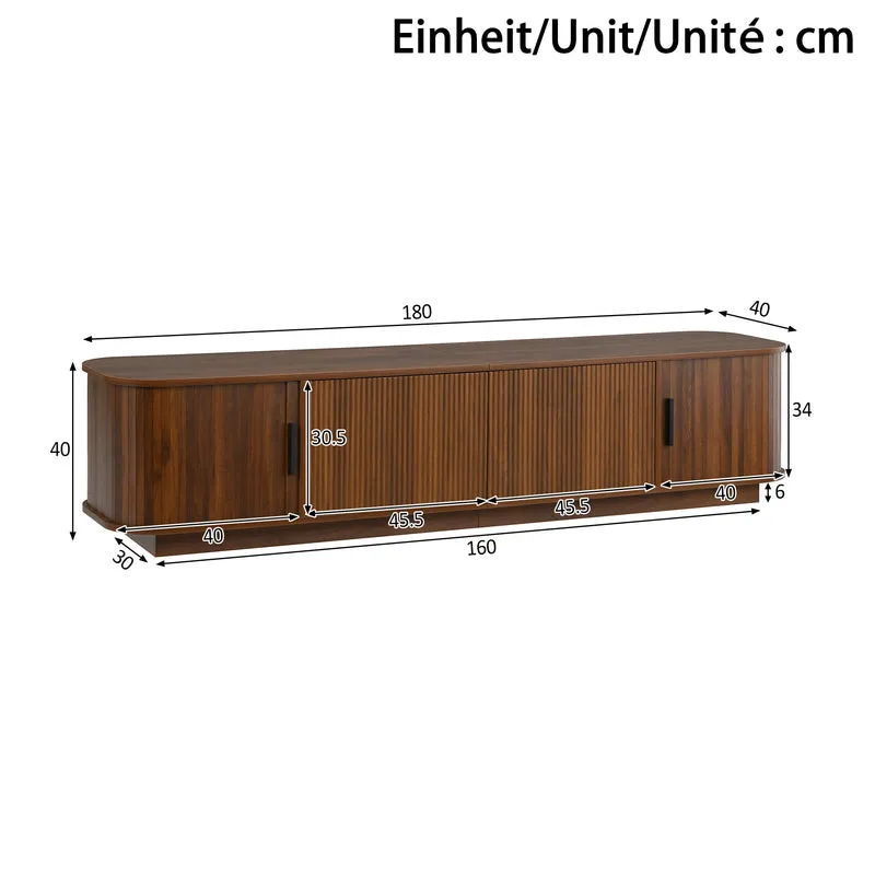 Meuble TV effet noyer avec LED 2 tiroirs 2 portes coulissantes 180×40×40cm PILLOWWICKER