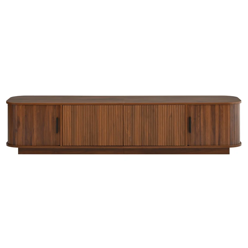 Meuble TV effet noyer avec LED 2 tiroirs 2 portes coulissantes 180×40×40cm PILLOWWICKER