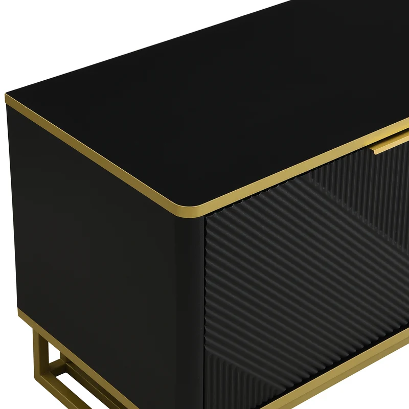Meuble TV noir design géométrique doré et 4 portes 160cm PILLOWMARBLE
