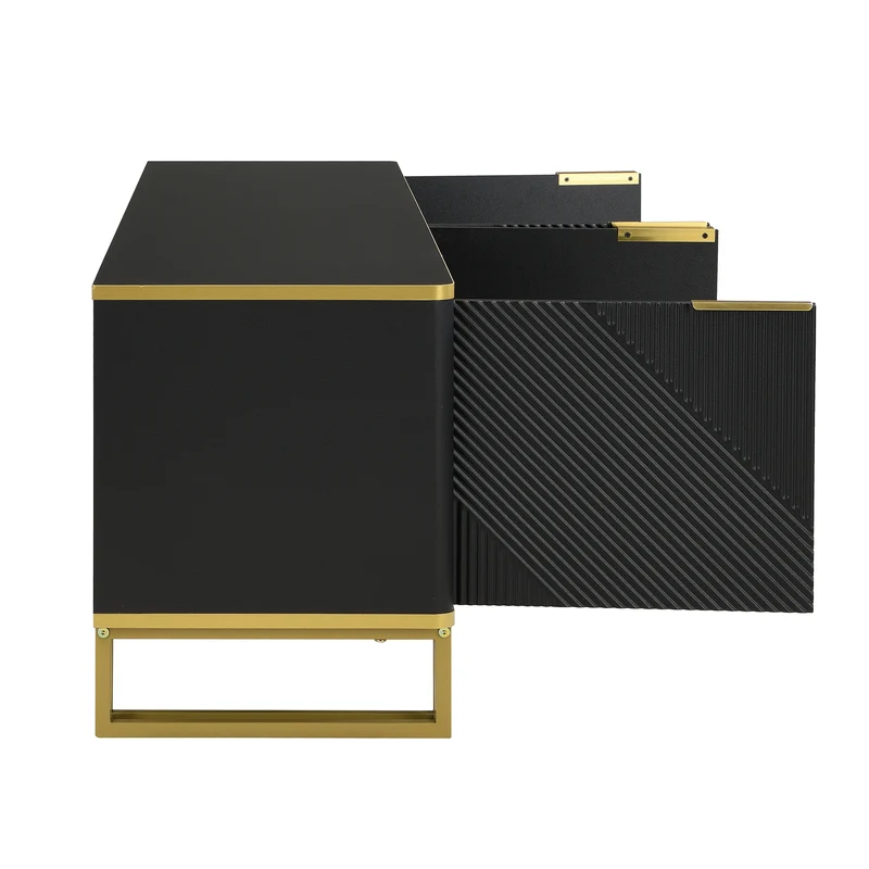 Meuble TV noir design géométrique doré et 4 portes 160cm PILLOWMARBLE