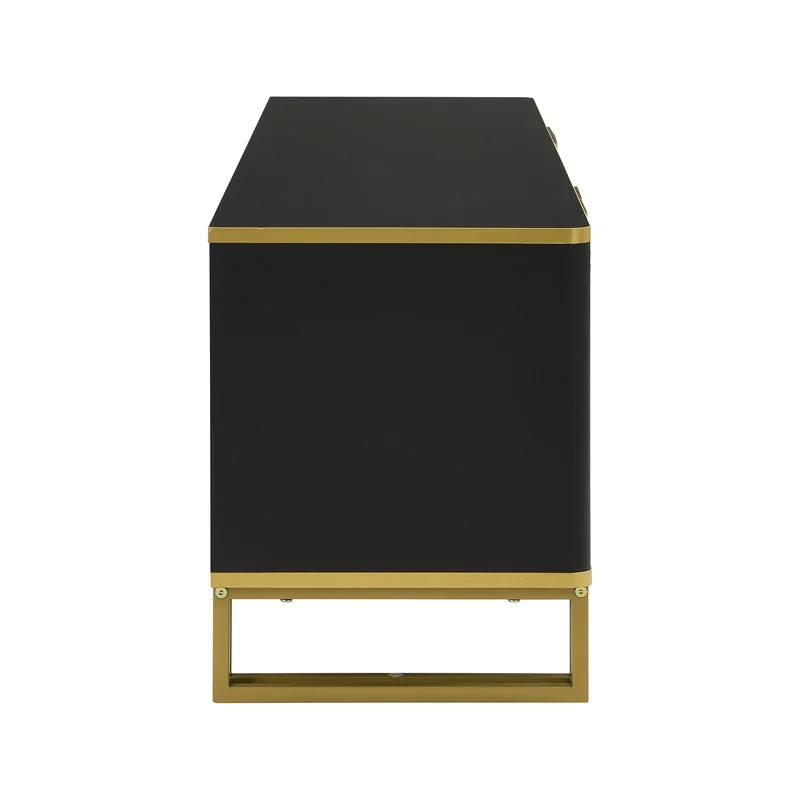 Meuble TV noir design géométrique doré et 4 portes 160cm PILLOWMARBLE