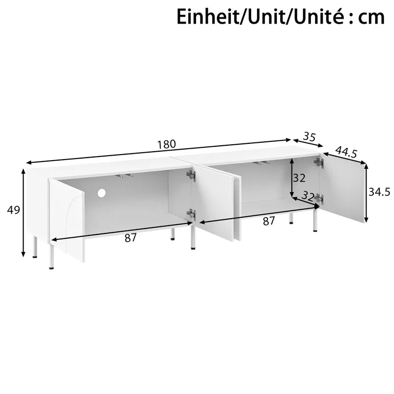 Meuble TV blanc design arche 4 portes 180×35×49cm PLANTEDGE