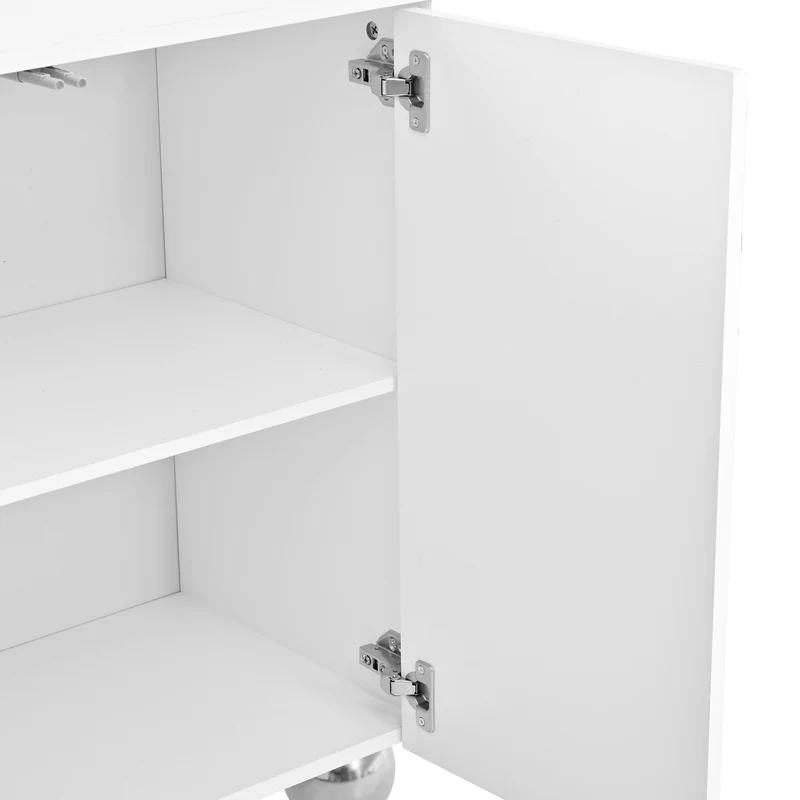 Buffet blanc motifs arche à 4 portes et pieds dorés 140×40×74cm PILLOWSTONE
