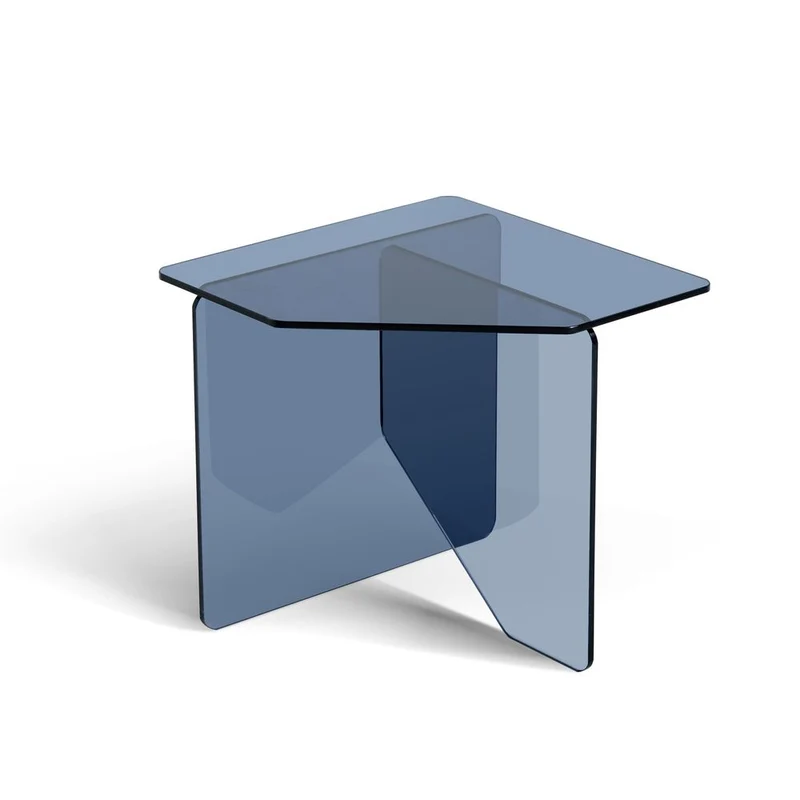 Bout de canapé en verre trempé bleu gris